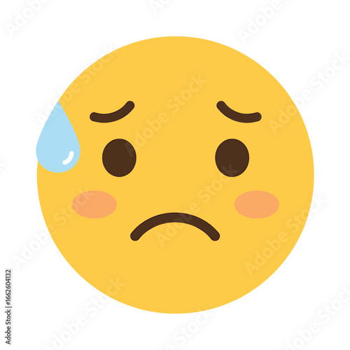 A worried yellow emoji face with a sweat drop, isolated on a, conveying anxiety, nervousness, and stress