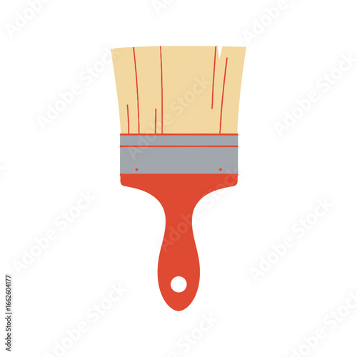A flat design illustration of a paintbrush with a red handle and yellow bristles, isolated on a, symbolizing art and creation