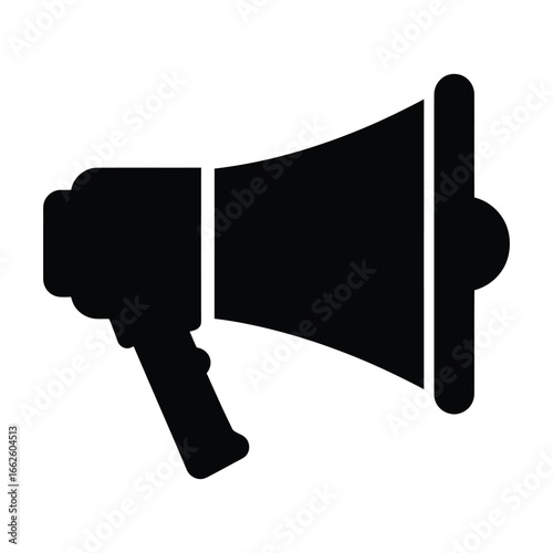 Black silhouette of a megaphone, a symbol of communication and announcements, isolated on a