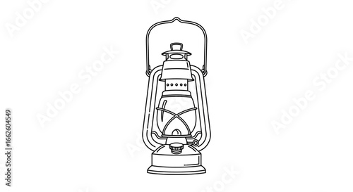 Vintage lantern line art illustration featuring classic design and intricate detailing, suitable for educational materials, historical illustrations, or decorative graphic projects.