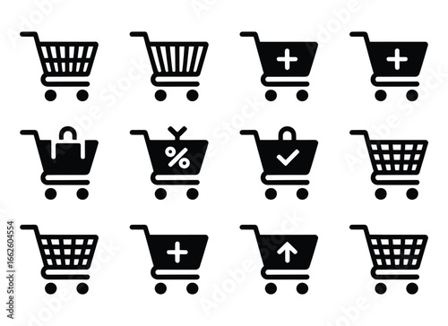 Diverse set of shopping cart icons for online retail and e commerce design projects