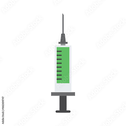 Medical syringe filled with green liquid