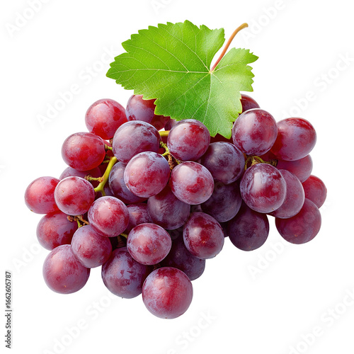 red grapes with leaf - isolated on black