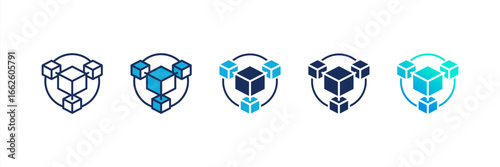Blockchain icon set multiple style collection