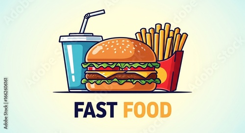 vector showing fast food icons including drink, burger and fries