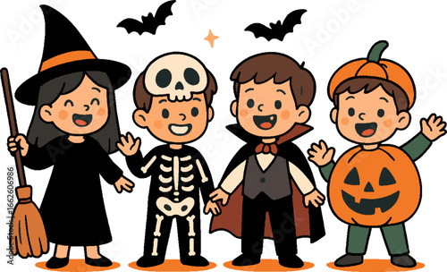 children wearing Halloween costumes