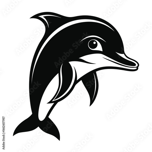 An intelligent and symmetrical logo of a bottlenose dolphin's head, on a clean background