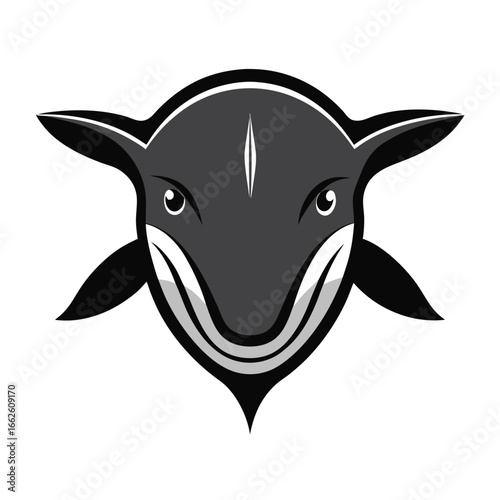 A clean, symmetrical, and isolated logo of a migrating gray whale's head