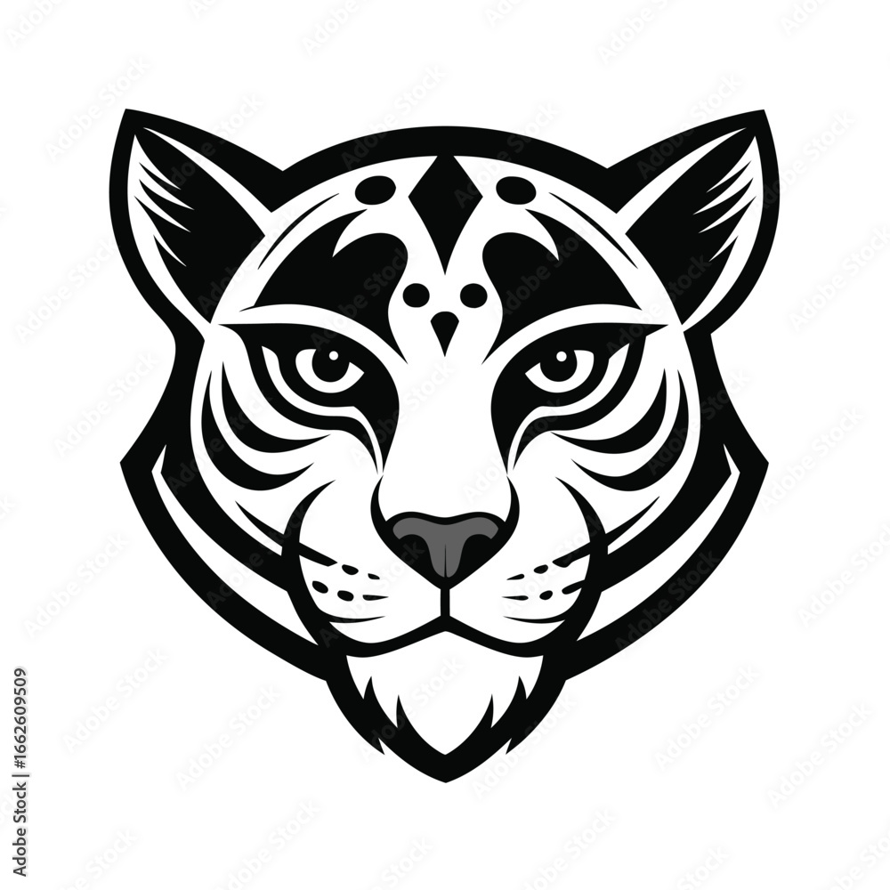 Fototapeta premium An angular and symmetrical silhouette of a jaguar's head, with a modern geometric style