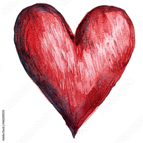 Watercolor red heart illustration with transparent background, perfect for designs