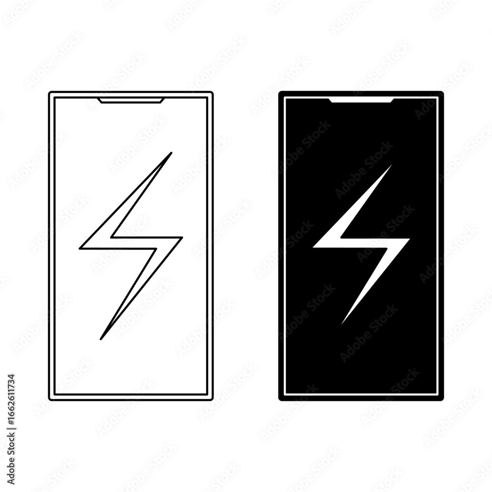 Fototapeta premium mobile phone icon vector with electric symbol in line art style and bold style for technology theme design element