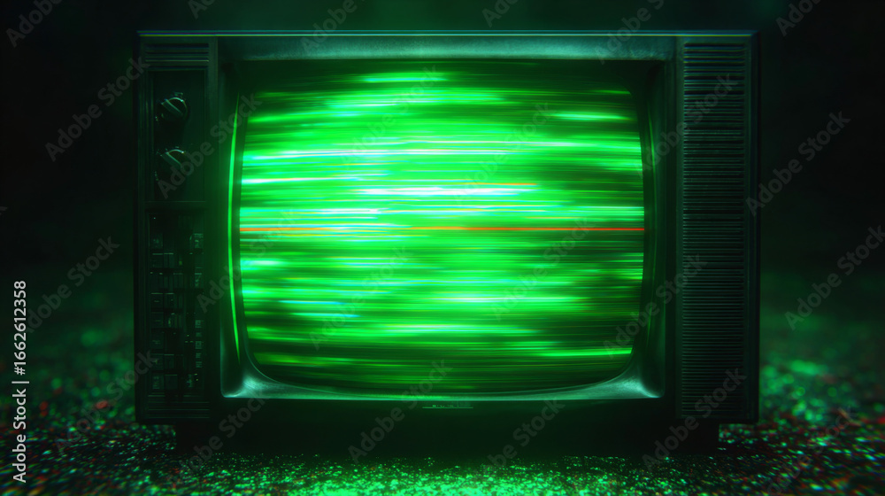 custom made wallpaper toronto digitalTelevision Static: Capturing the essence of nostalgia and technological uncertainty, this photograph presents an old television screen illuminated by vivid green static.