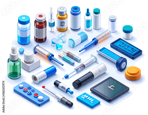 Extensive collection of modern medical supplies and advanced healthcare technology devices for diverse therapeutic applications