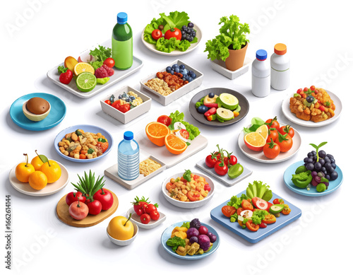 A diverse and vibrant collection of fresh, nutritious food items promoting healthy eating and balanced lifestyles