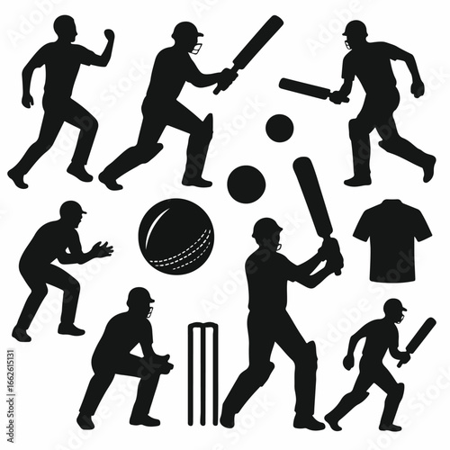 Silhouette vectors of baseball players in action