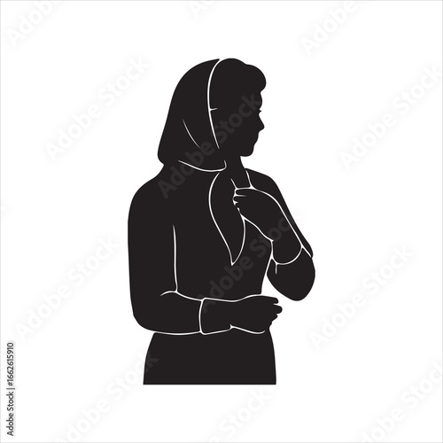  Illustrator Woman wearing headscarf in profile pose Silhouette vector, vector silhouette of a woman