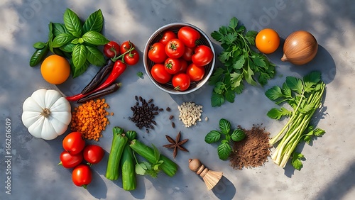 Wallpaper Mural A vibrant arrangement of fresh Asian ingredients on a stone surface, showcasing natural colors. Torontodigital.ca