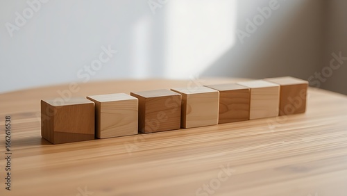 Wallpaper Mural Wooden cube blocks arranged in progression on a smooth table, highlighted by soft natural lighting. Torontodigital.ca
