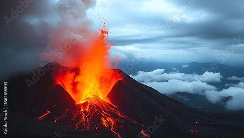 Wallpaper Mural Long-dormant volcano eruption with time symbolism showing centuries of silence broken in geological awakening Torontodigital.ca