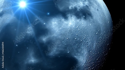 Wallpaper Mural Lunar surface with crystalline craters refracting blue starlight in close-up. Torontodigital.ca