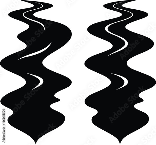 Abstract black and white wavy path designs symbolizing journey and change