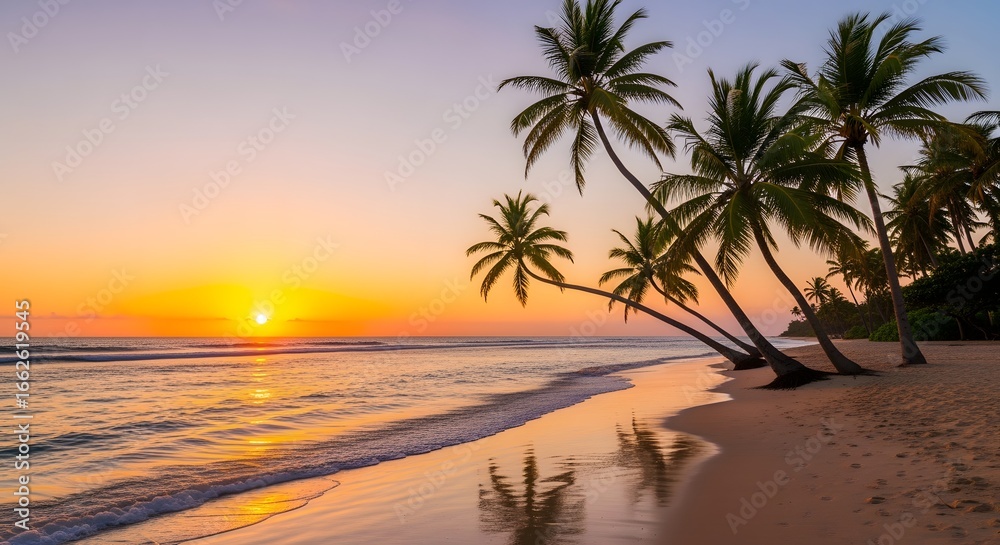 Fototapeta premium Tropical Beach Sunset with Palm Trees