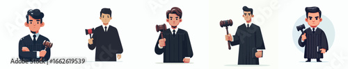 Judge with Gavel Vector Illustration Set – Courtroom Law, Legal Justice, and Professional Authority Concept