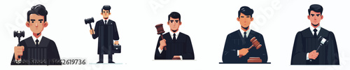 Judge with Gavel Vector Illustration Set – Courtroom Justice, Law, and Legal Decision Concept