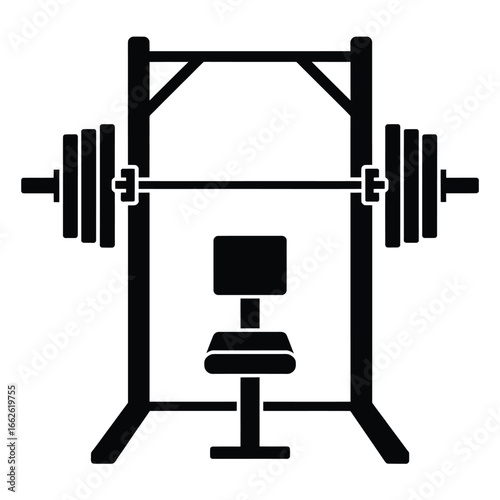 Black silhouette of a smith machine with weight bench and barbell