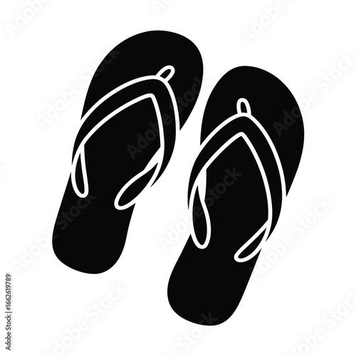 Black silhouette of a pair of flip flop sandals with white outlines