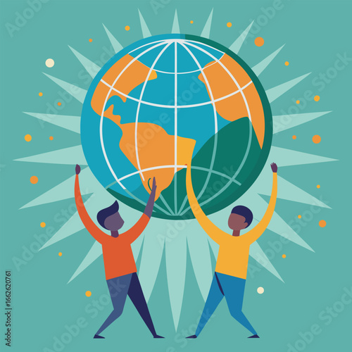 Two people holding up the Earth globe world