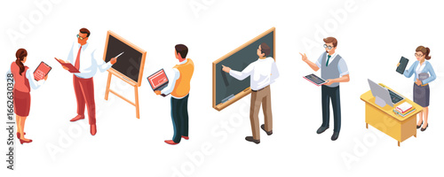 set of office presentation illustration with business people for teamwork communication and corporate design