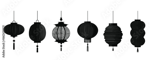 set of chinese lantern silhouette for festival celebration and cultural decoration design