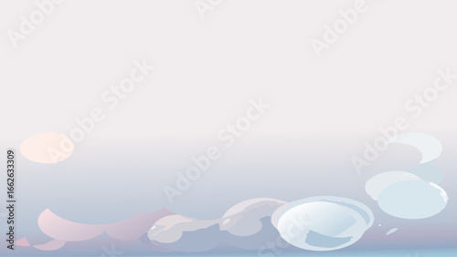 Misty pastel background with faint glowing orbs, soft atmospheric and dreamy tone