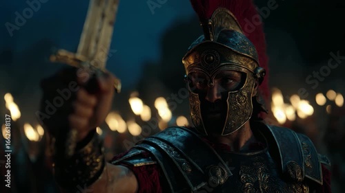 Roman Warrior Holding Sword in Battle