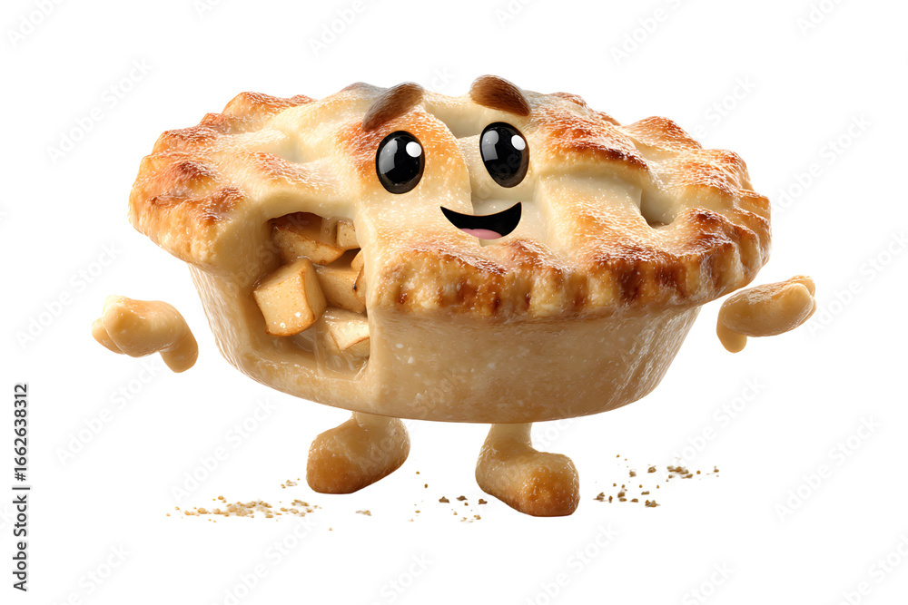 Fototapeta premium Adorable apple pie character illustration with smiling face on transparent background