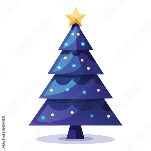 A midnight Christmas tree glowing mysteriously, isolated on a clean background.