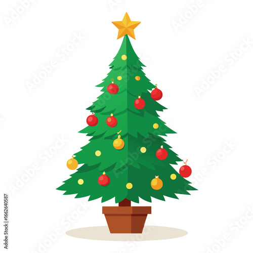 A miniature Christmas tree beautifully decorated, isolated on a clean background.