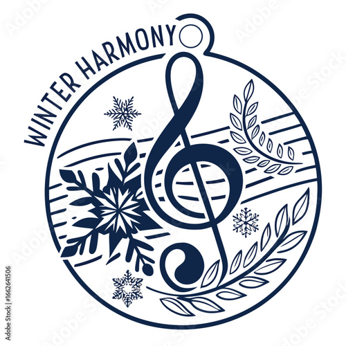 An isolated badge design featuring a chord for a winter harmony theme.