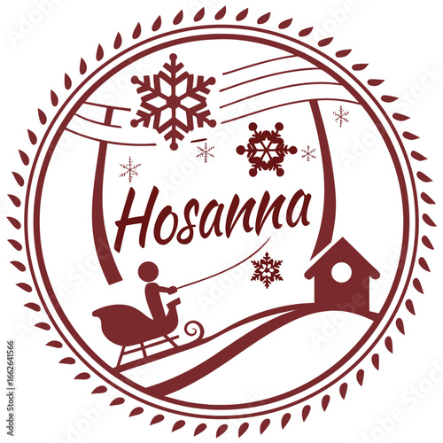 An isolated badge design featuring a praise exclamation for a winter hosanna.