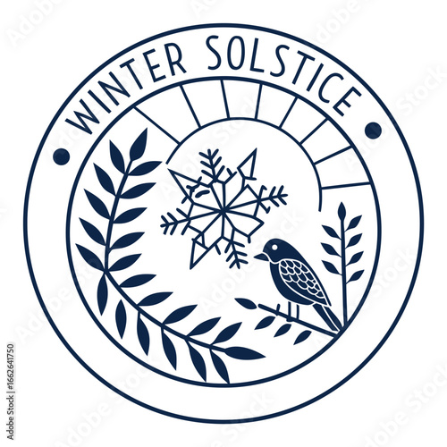 An isolated badge design featuring a seasonal winter solstice theme.