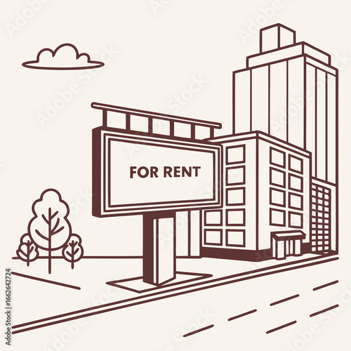 Brown Line Art Illustration of Building for Rent