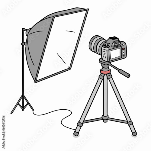Camera on Tripod with Softbox Lighting Setup