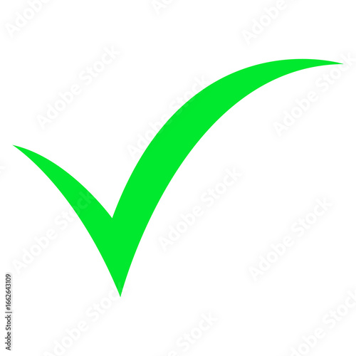 Simple green checkmark icon design on transparent background. 