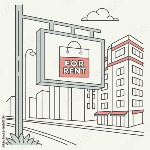 For Rent Sign on City Building Billboard