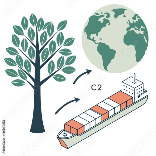 Global Trade and Sustainable Shipping:  A Green Cargo Vessel Transporting Goods