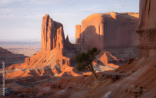 Stunning Desert Canyon View with Sunlit Sandstone Formations