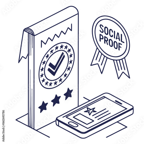 Isometric Book with Social Proof Seal Smartphone Review