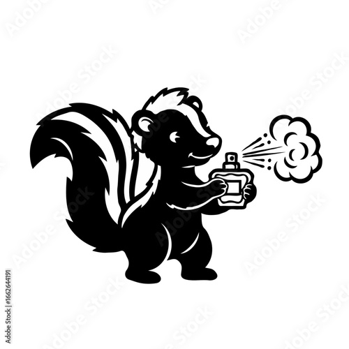 Skunk spraying perfume, cartoon style