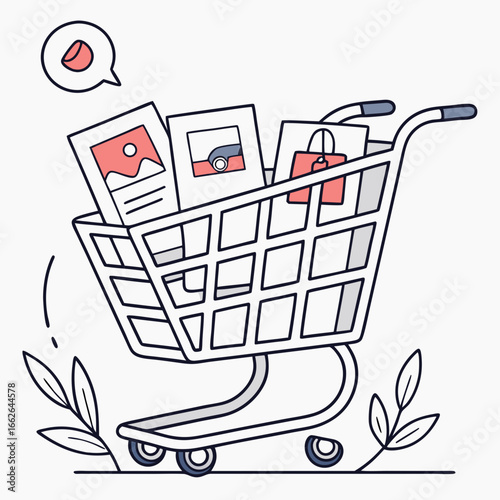 Shopping Cart with Products Illustration